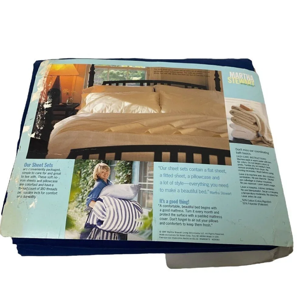MARTHA STEWART Twin Bed Sheets Blue Flat + Fitted Cotton Blend No Pillowcases